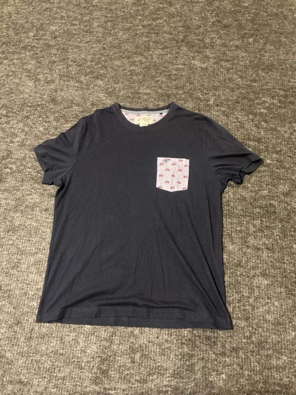 Original Penguin Munsingwear Scooter Pocket T-Shirt Mens Size Large Navy Blue